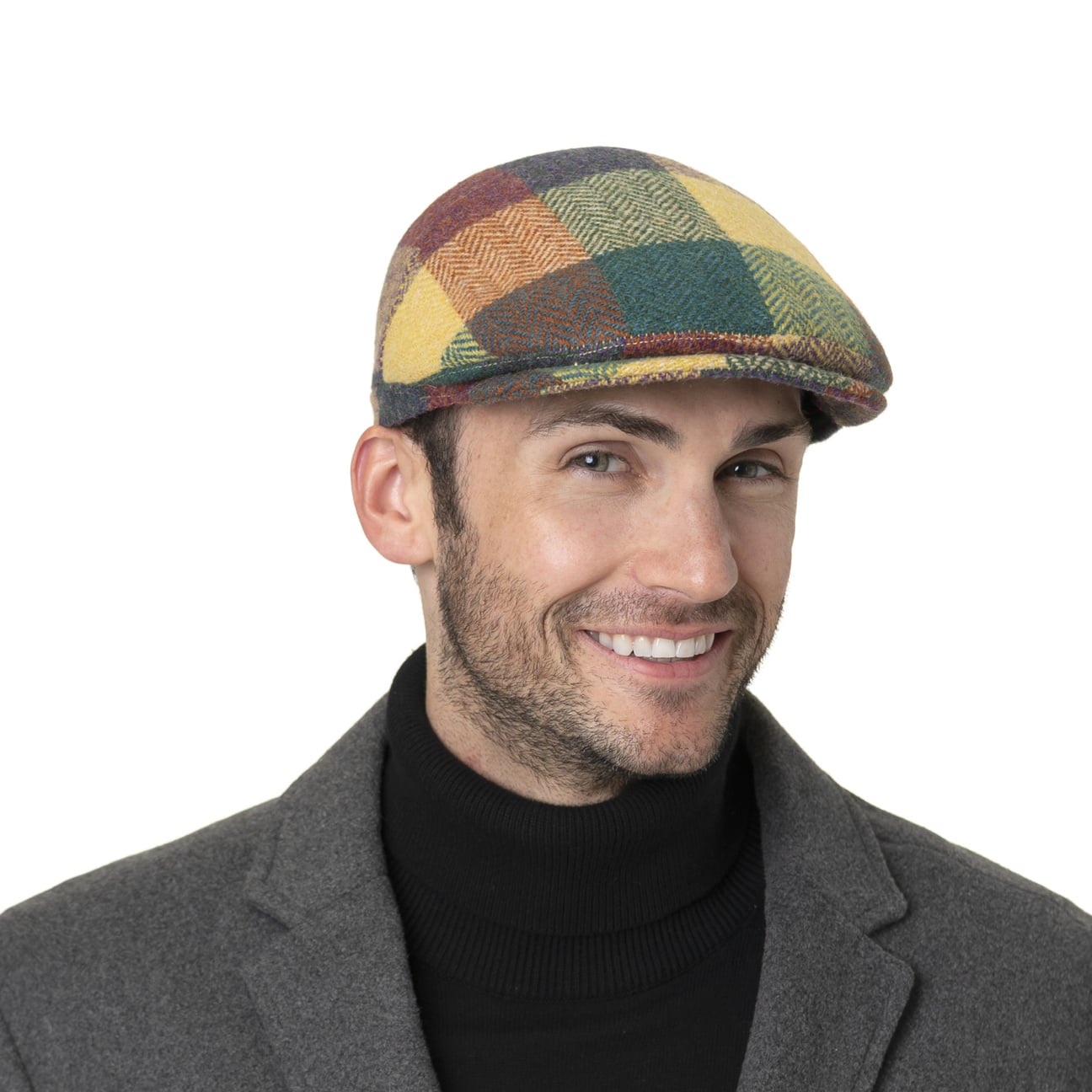 Herringbone Harris Tweed Colour Check Flatcap