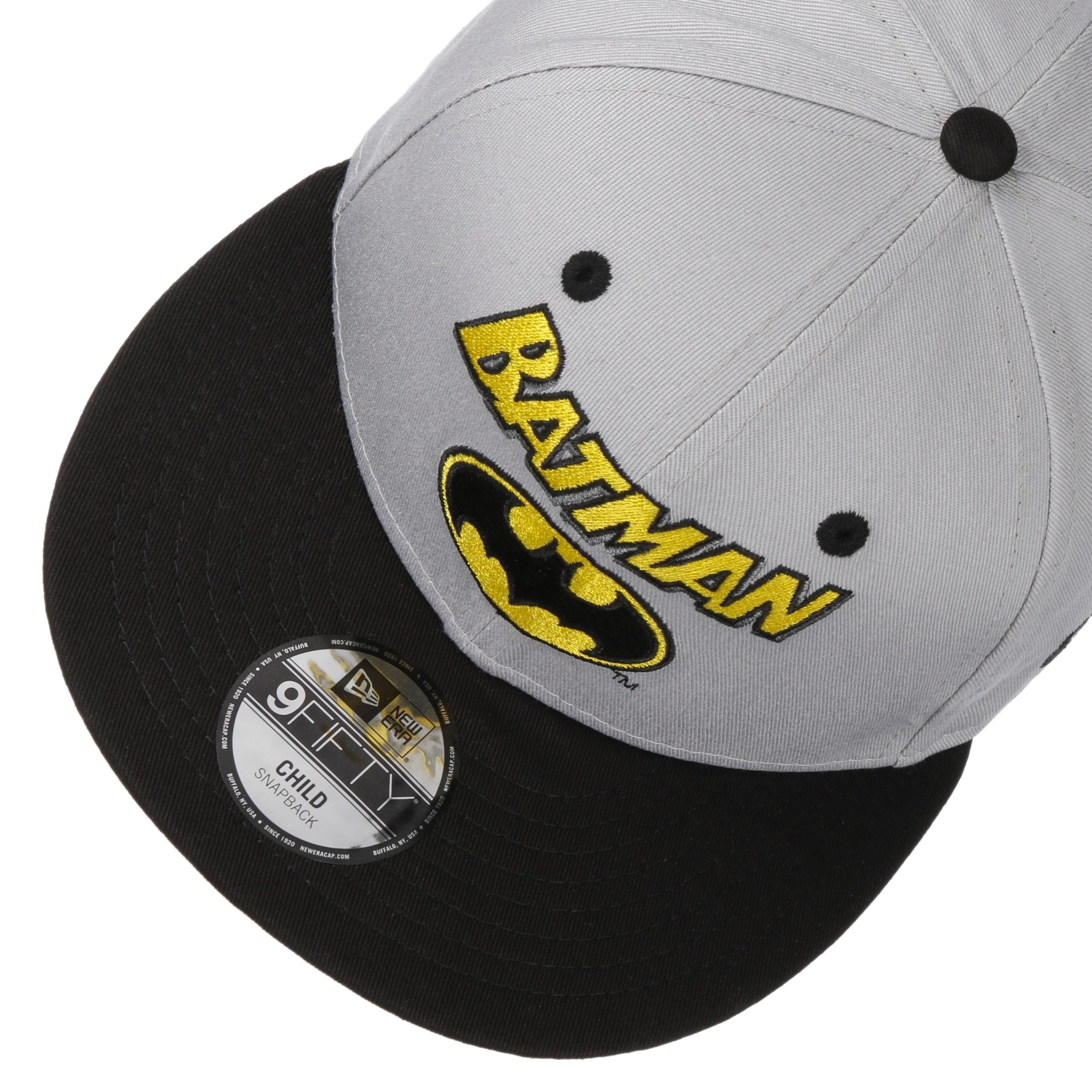 Boné Plano Preto Snapback Para Criança 9FIFTY All Over Print Da Batman Dc Comics Da New Era