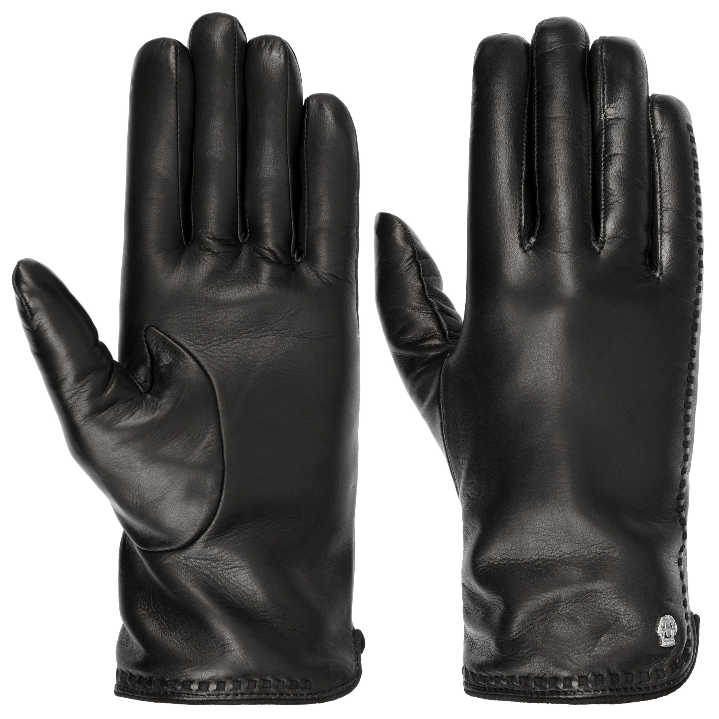 ladies black leather mittens