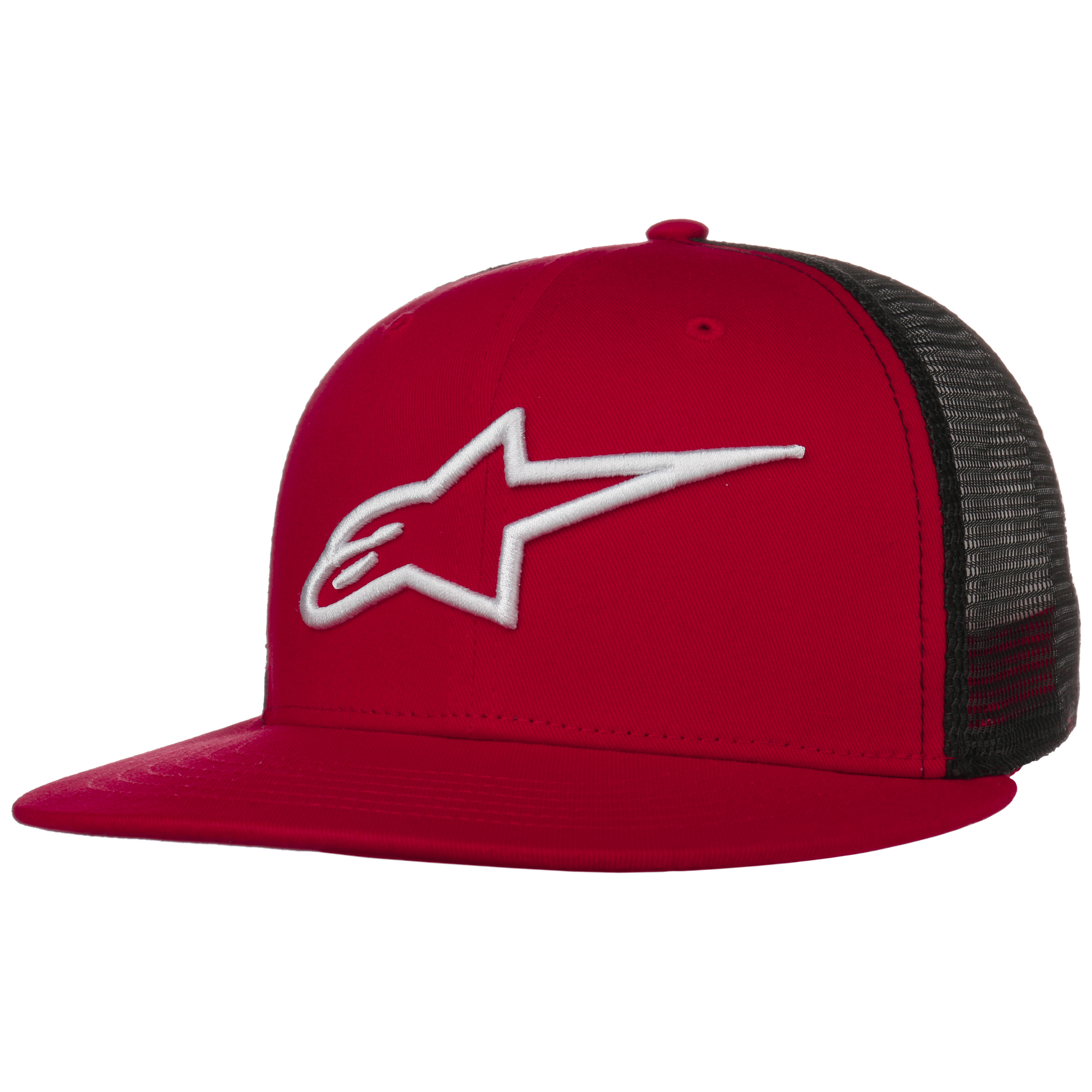 red trucker cap