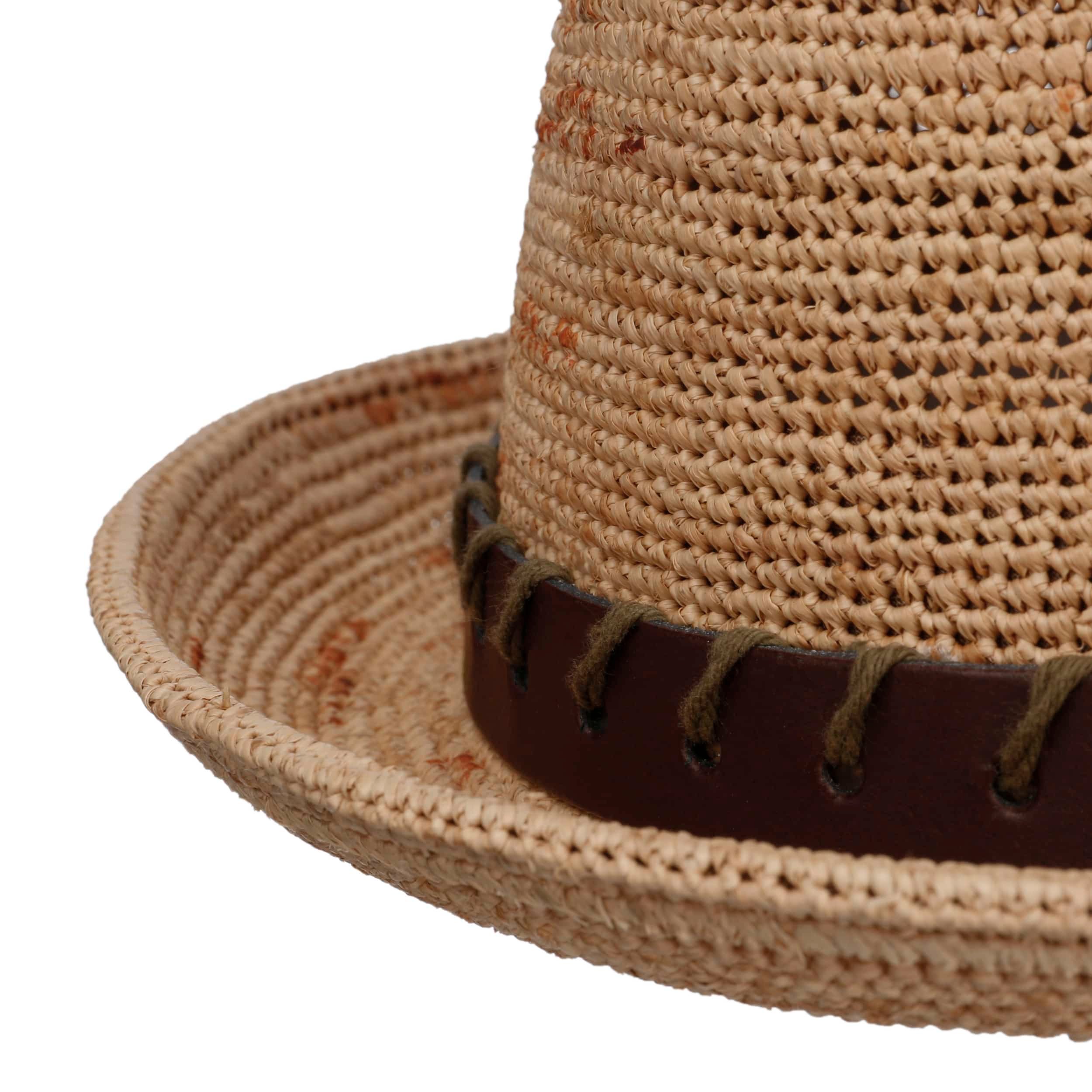 LIERYS Dawleys Pork Pie Strohhut – Unisex Sommerhut Aus Viskose, Mit UV-Schutz 40, Leicht & Formstabil, Gestreiftes Band