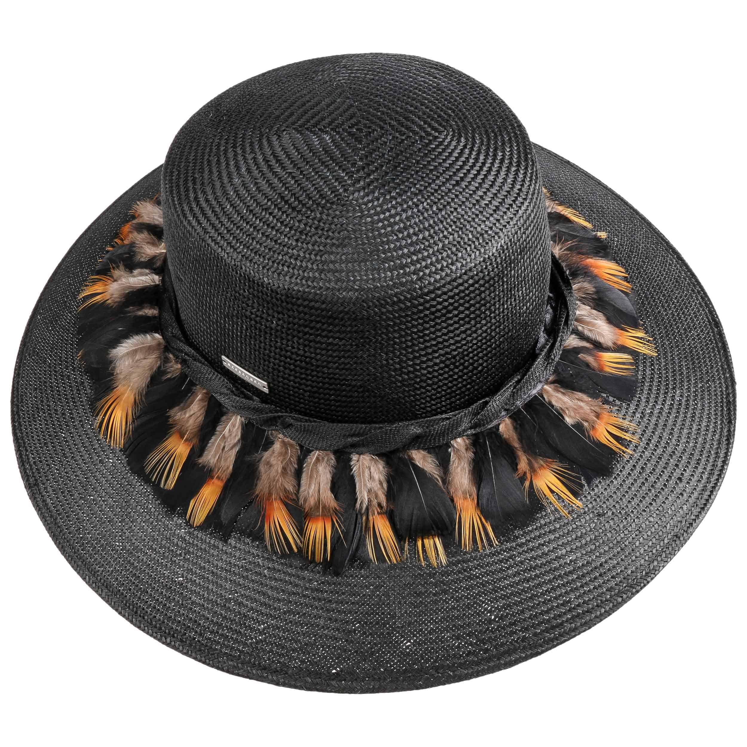 Damaila Straw Hat with Feathers by Seeberger > Hats, caps & beanies