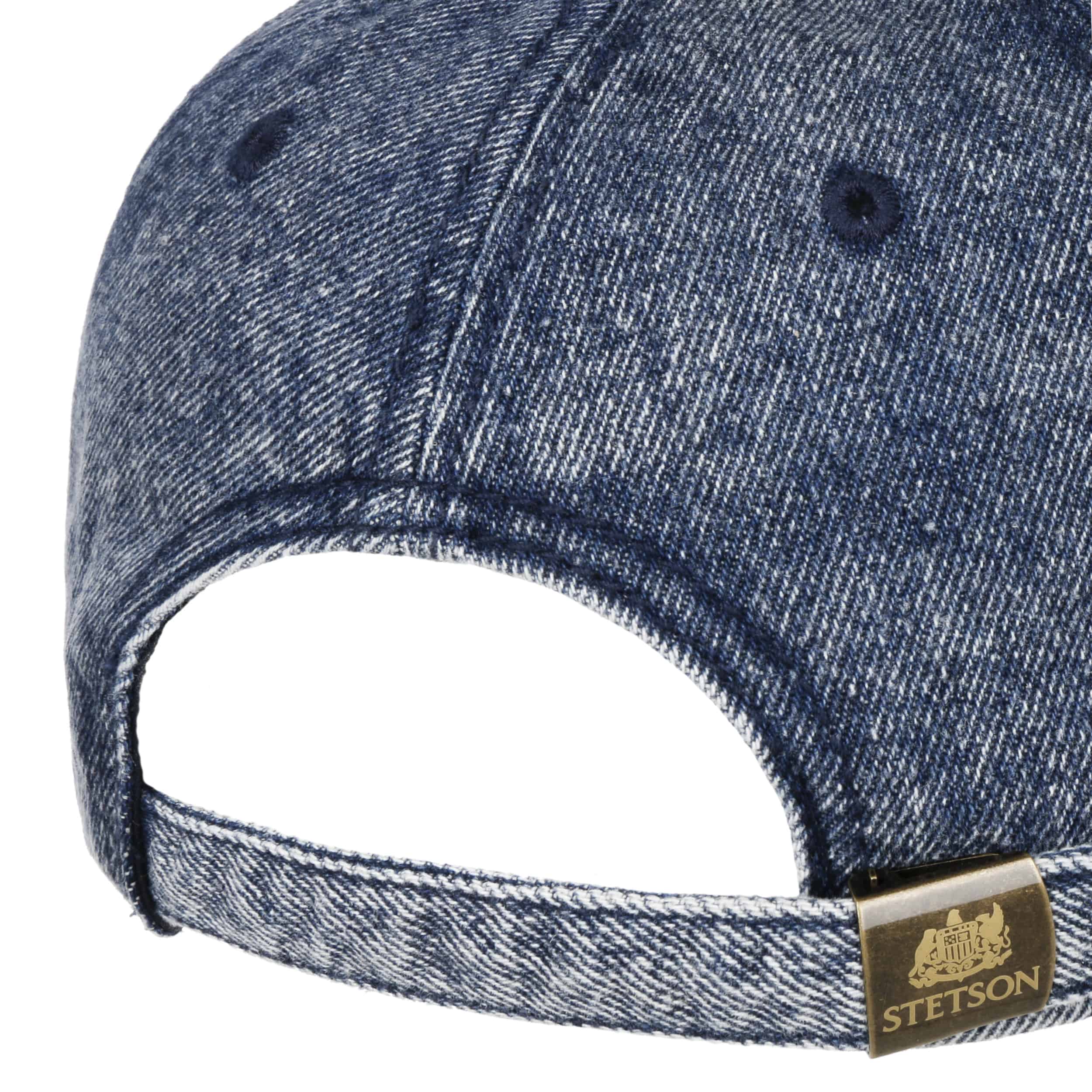 Stetson Cappellino Baseball Denim Vintage Distressed – Unisex, Con Visiera In Pelle E Fibbia Metallica, Colore Denim