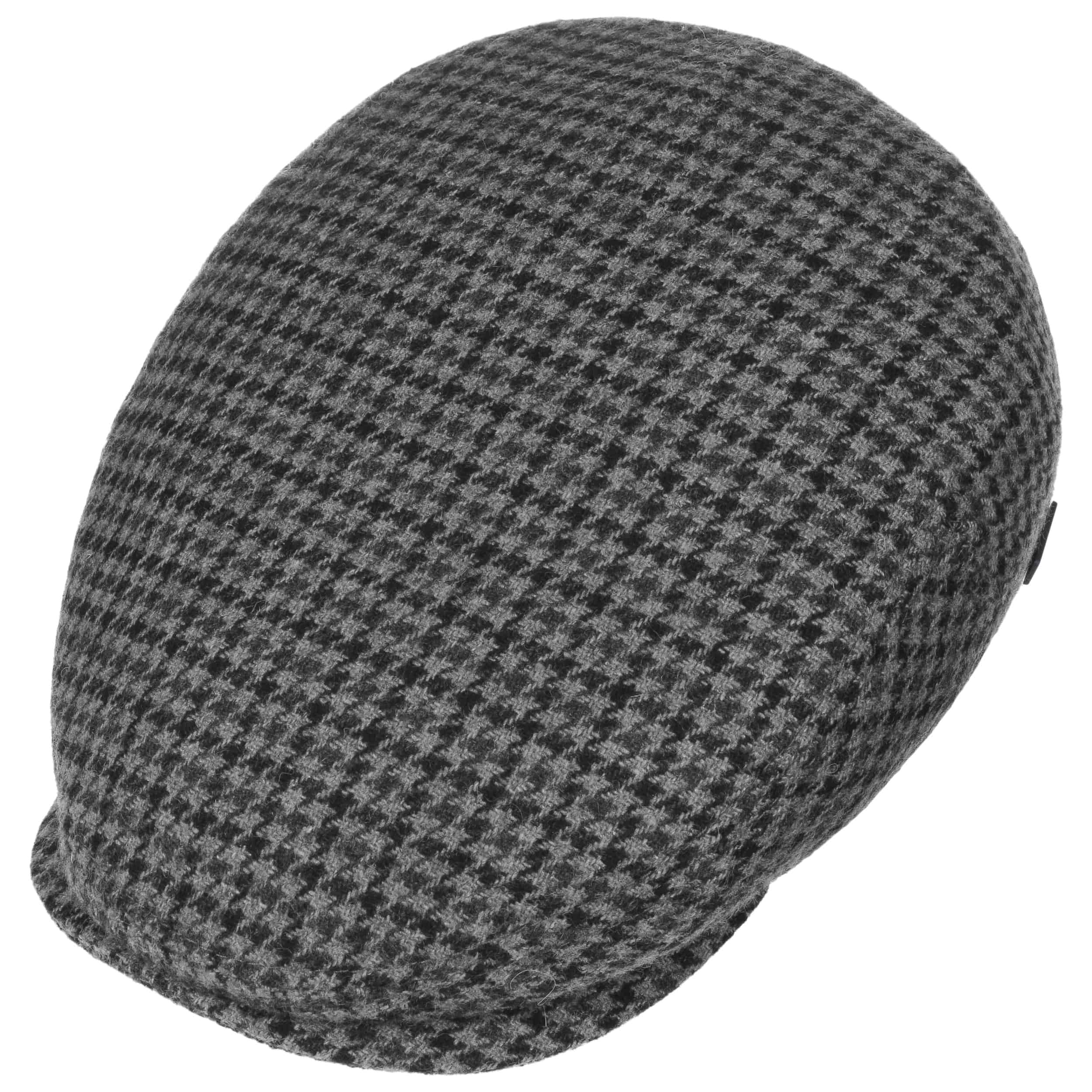 Lipodo Inglese Classic Herringbone Pet Dames/Heren - Made in Italy flat hat wollen cap wintercap met klep voering voor Zomer/Winter - 58 cm grijs-zwart