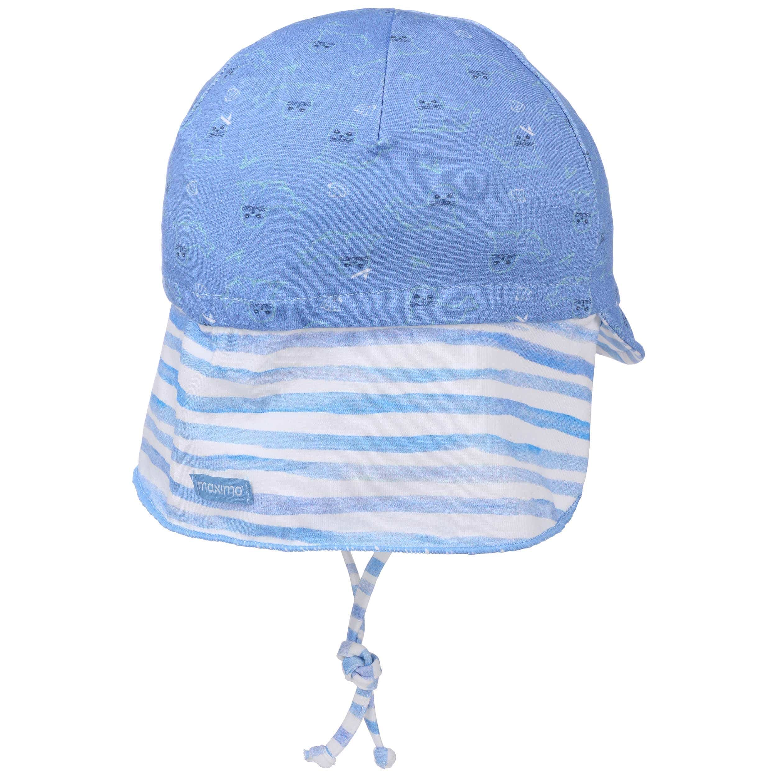 Maximo Baby-Jungen Mütze Mit Nackenschutz - Baumwolle Streifen Blau/weiß
