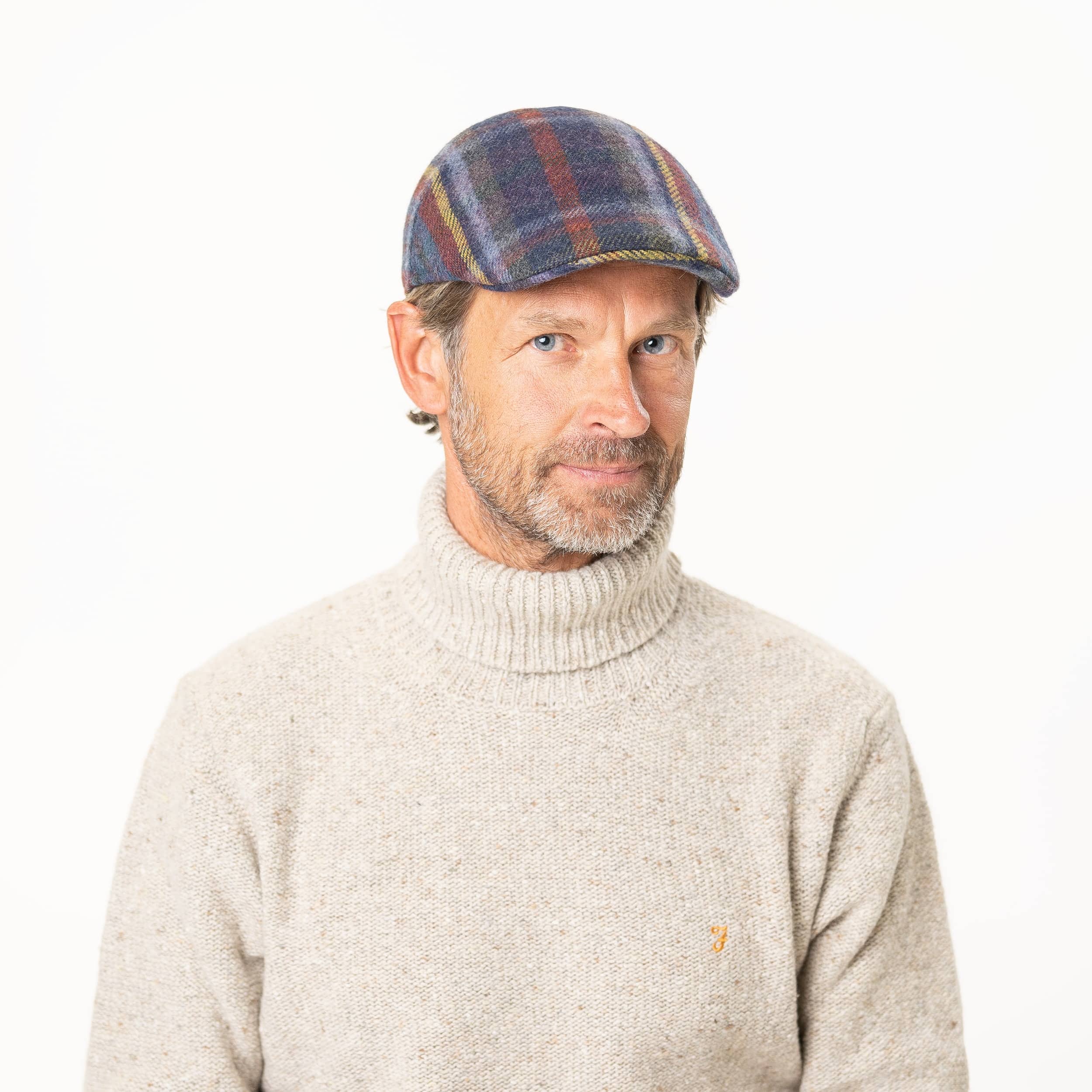 Wollkappe Herbst//Winter Lierys Sheatland Wool Flatcap Herren Karierte Wintercap aus Schurwolle Schirmm/ütze Made in Italy