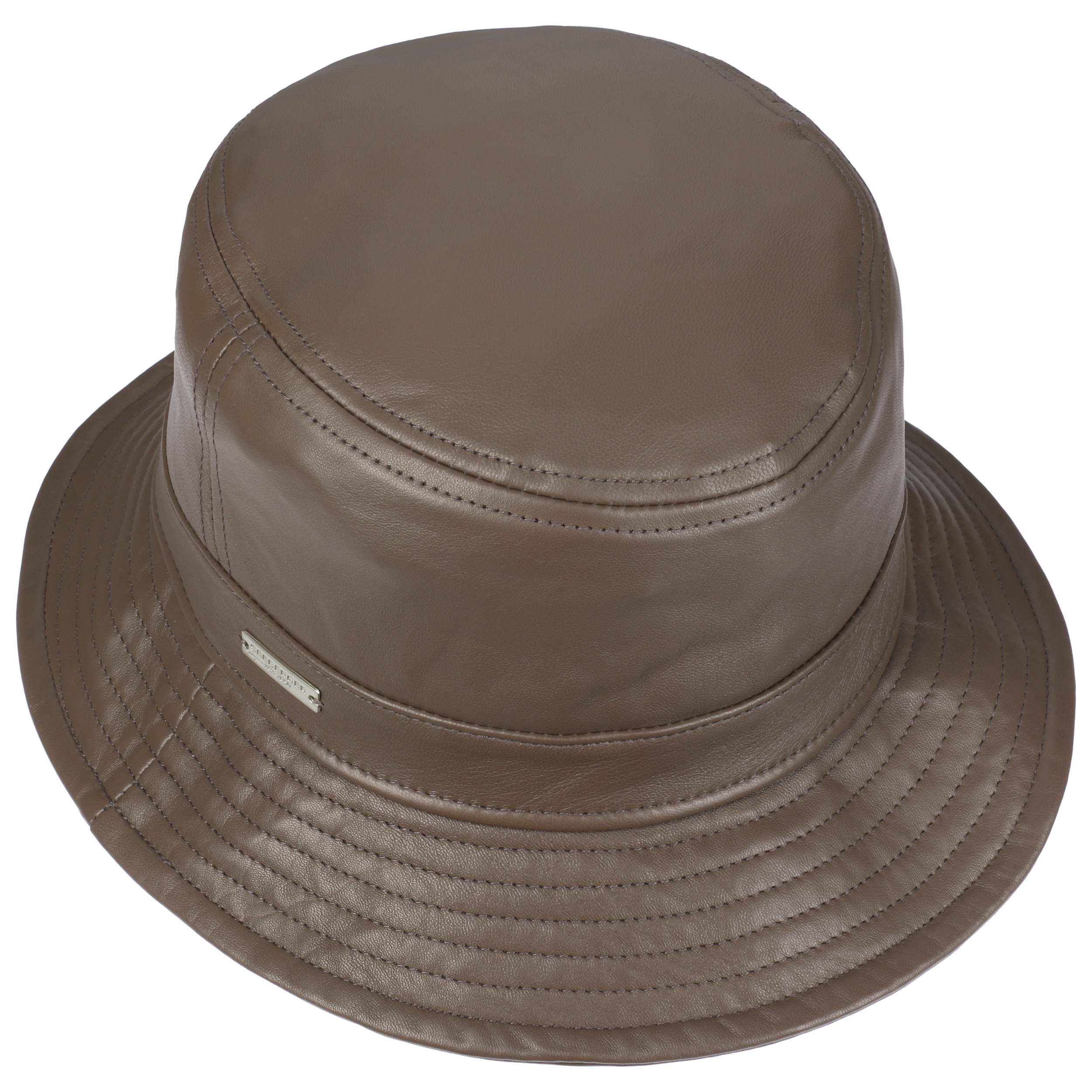 taupe leather hat