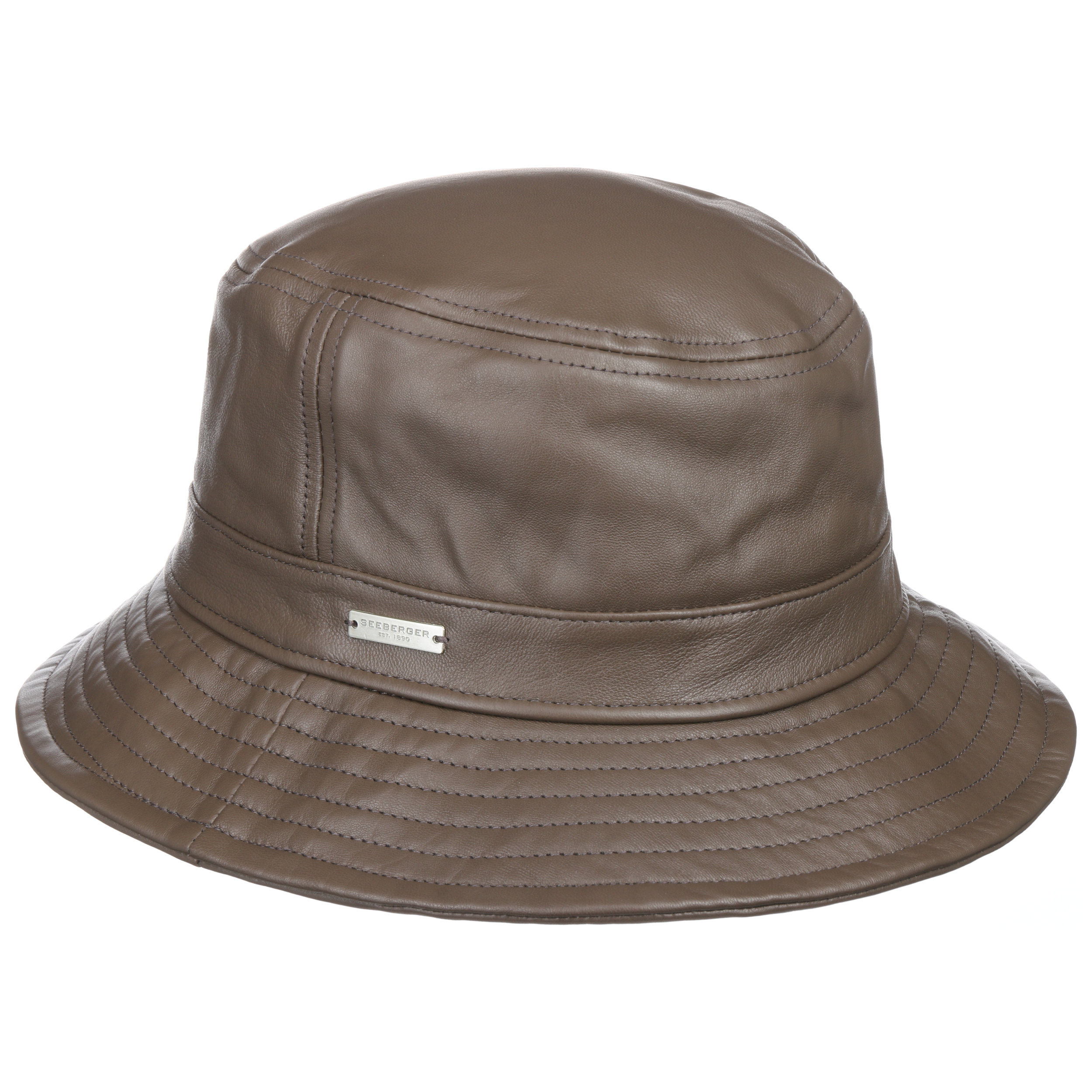 taupe leather hat