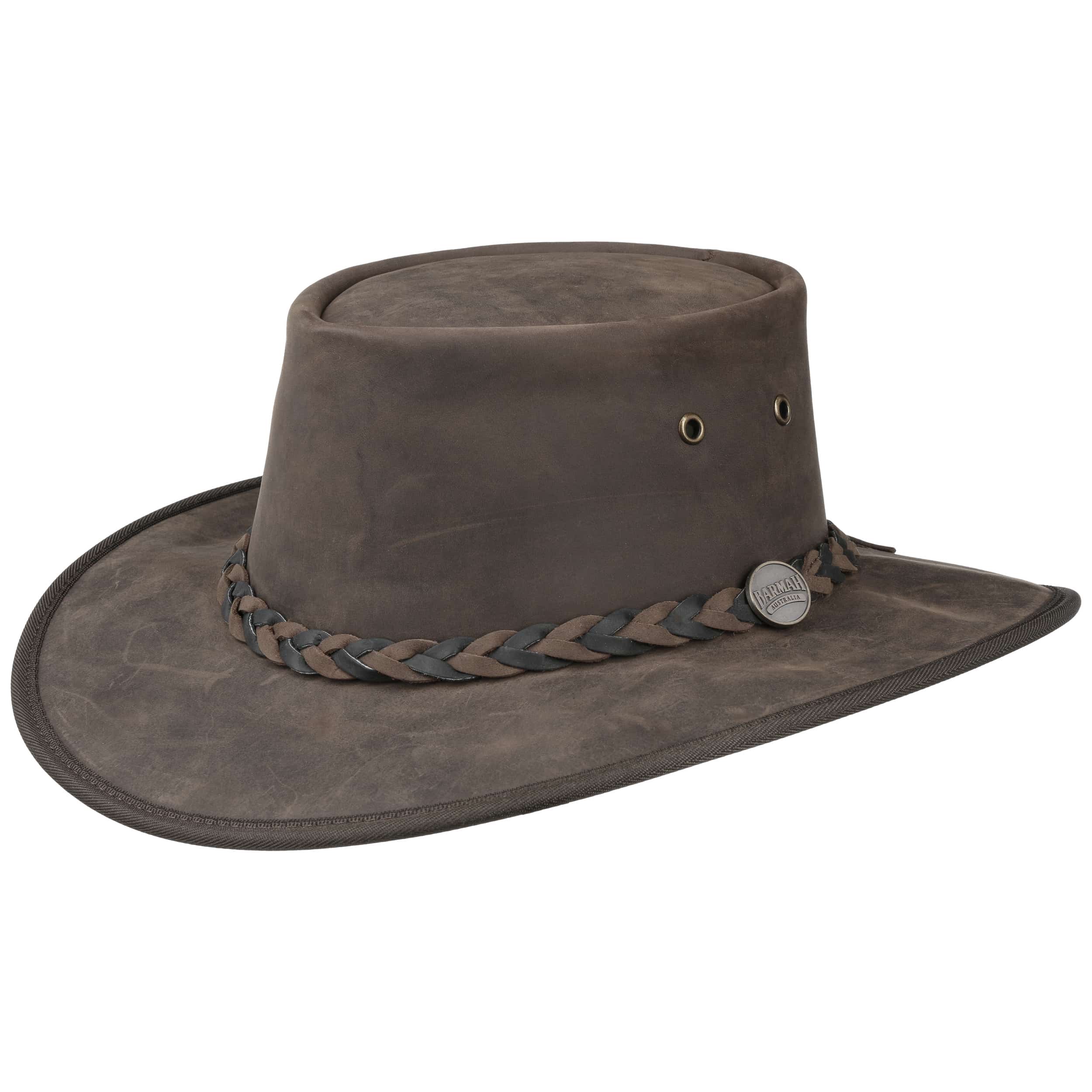 BARMAH Squashy Australischer Leder Hut Outback Hat Outdoorhut knautschbar braun