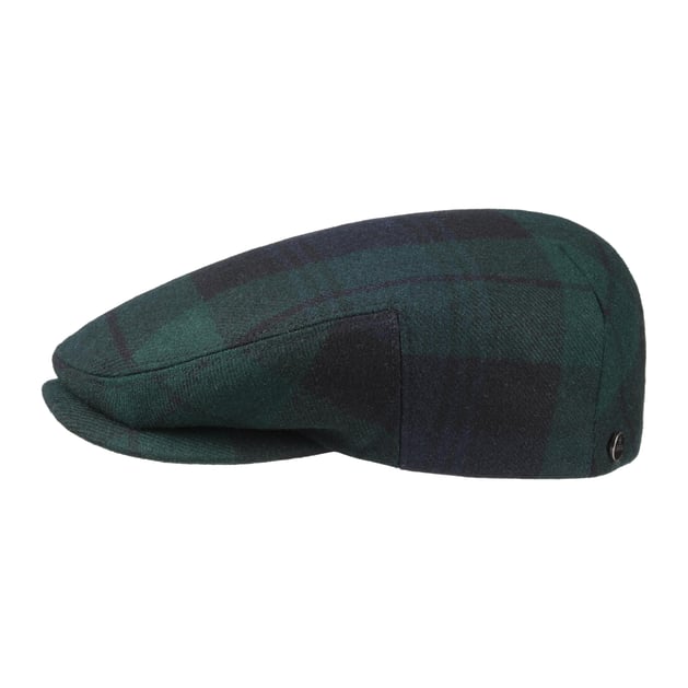 LIERYS Blackwatch Flatcap Herren Made In EU 100% Wolle Baumwollfutter Schirmmütze Kariert Sommer Winter Grün 56 Cm